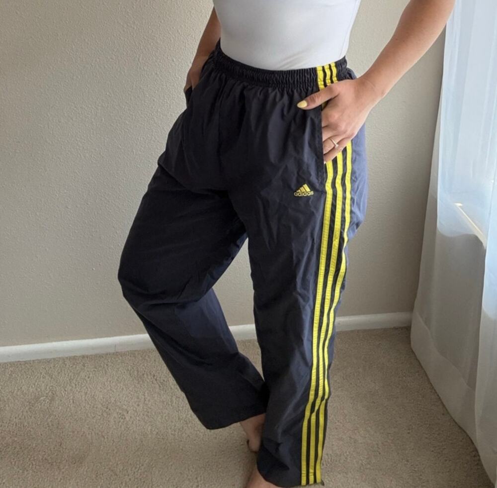Adidas 3 Stripe Track Pants gray yellow y2k sporty utility streetwear neon retro
